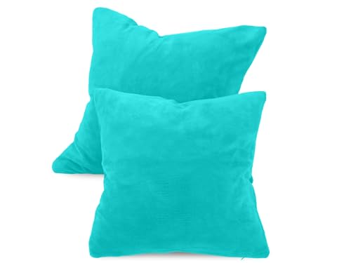 npluseins 2er Pack Kissenhüllen aus Coral-Kuschel-Fleece (2 Stück) 1257.1667, ca. 50 x 50 cm, türkis