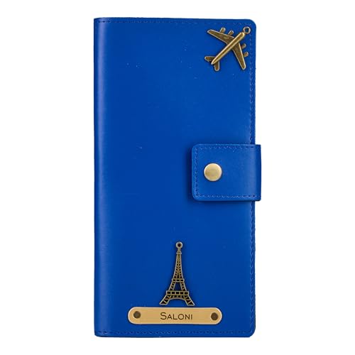 Image of AICA Personalized Name & Charm Long Leather Wallet Passport Cover with Passport, Boarding Pass, Currency, Card Slot & Coin Holder for Men & Women (RoyalBlue)