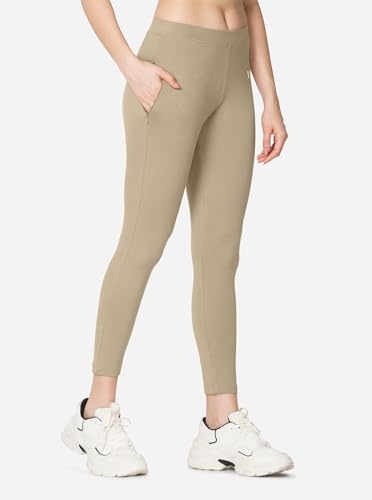 Image of VSTAR PL02 Women Ankle Length Stretchable Slim Fit Leggings with Secured Side Pocket | Moisture-Wicking | Soft Waistband & Cotton-Elastane Fabric | S | Beige
