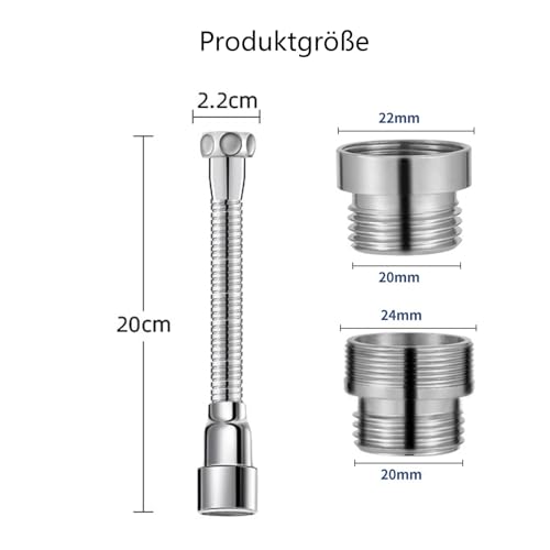 20cm Wasserhahn Verlängerung Mit 2pcs WasserhahnAdapter, 360 Grad Drehbarer Wasserhahnverlängerung, Wasserhahn Verlängerung Küche, Für Küchen, Bädern, Bars Und Toilette