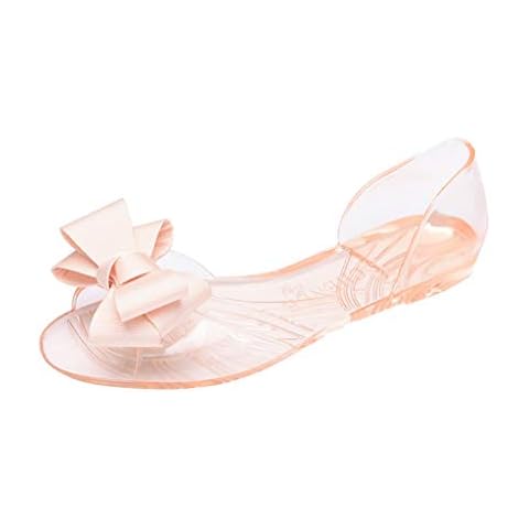 Lazzboy 1st Sandals Women Summer Jelly See-Through Slip-On Big Bow Peep Toe Beach Ladies Shoes(5 UK,Khaki) Cover