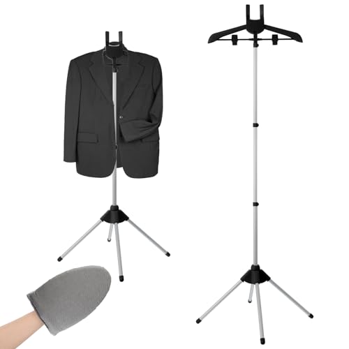 Garment Steamer Rack & Garment Ironing Glove for Clothes,Adjustable Steamer Stand for Clothes,Adjustable Garment Hanger Standing,Foldable Iron stand with Ironing Glove for Steaming Clothes(32-63 Inch)