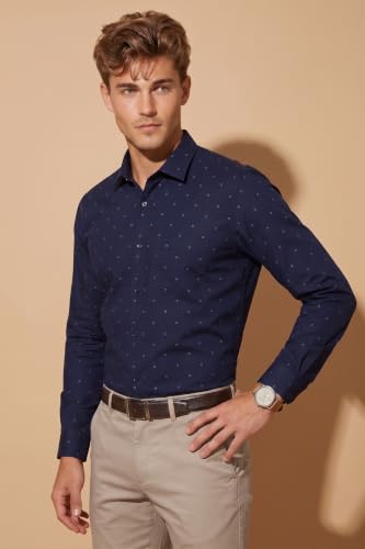 Image of Peter England Men's Cotton Slim Fit Ditsy Printed Full Sleeve Shirt