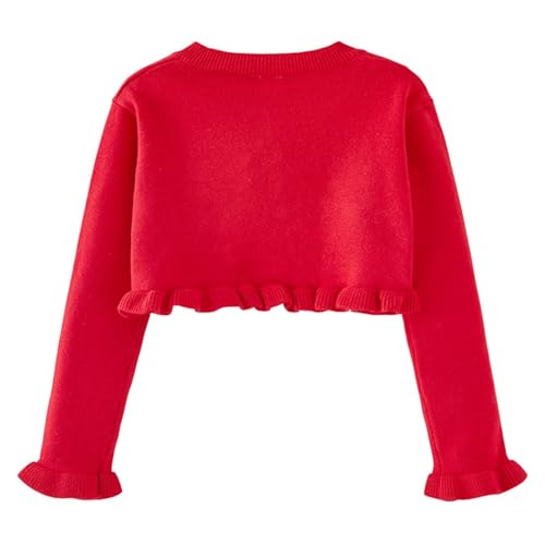 Girls Cute Ruffle Open Front Bolero Shrug Kids Long Sleeve Cropped Elegant Cardigan Knit Sweater for 3-10 Years3