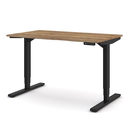 ASSMANN Elektrisch höhenverstellbarer Schreibtisch Y-Line 120x70cm Eiche Tabak Schwarz, TÜV-Zertifiziert, Memoryfunktion, Kollisionsschutz, 5 Jahre Herstellergarantie einfache Montage für Büro und