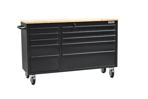 55' Steel Work Bench Tool Box 10 Drawer Chest Roller Cabinet Workbench Cabinet (Black)