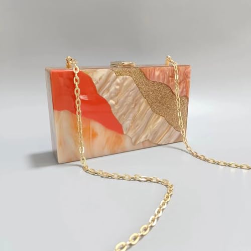 Image of Acrylic Clutch Purse for Women Colorful Evening Handbag Geometric Marbling Box Bag with Detachable Chain