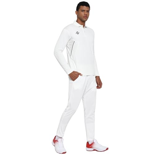 Image of Nivia Crick-1000 Cricket Jersey for Men, Micro Dotknit Breathable Fabric, Quick Dry Moisture Wicking Technology, Regular Full Sleeves Athletic Fit, Off White Match and Practice Wear