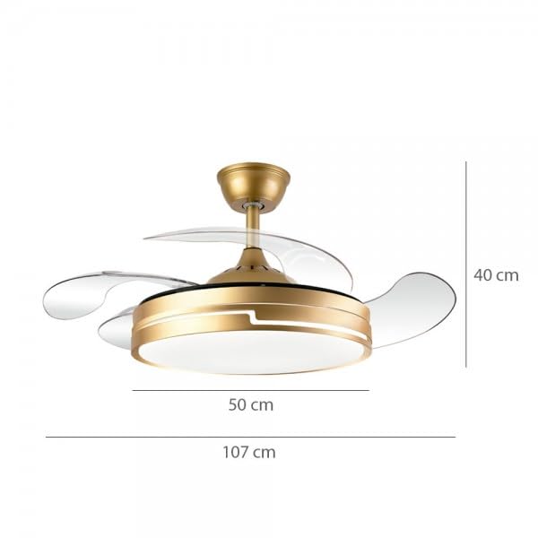 Bilake Ventilador de Techo con luz 72W | Silencioso Motor DC | Aspas retractiles Plegables | Lampara Ventilador de Techo Dorado Destro