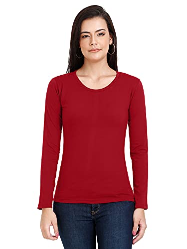 Image of FLEXIMAA Women's Cotton Plain Round Neck Full Sleeve T-Shirt