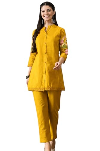 Image of Truvon Fashions Stylish Women's Co-Ord Kurta with Pant Set Cotton Floral Kurti for Women