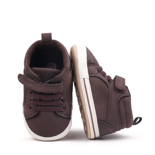 Baby Boys Soft Rubber Sole High Top Ankle Solid Sneakers, Sport Newborn Infant First Walkers Shoes4