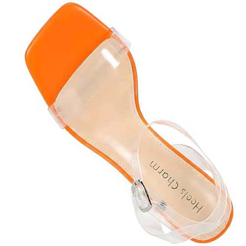 Image of Women's Clear Chunky Block Heeled Sandals 3.74 Inches Open Toe Ankle Strap Block High Heel Sandal Dress Dancing Sandals Daily Work Party Shoes