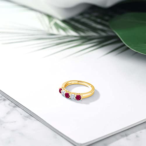 Gem Stone King 18K Yellow Gold Plated Silver Red Created Ruby and Moissanite Wedding Band Ring For Women (1.07 Cttw, Round 3.5MM, Gemstone July Birthstone, Available In Size 5, 6, 7, 8, 9)4