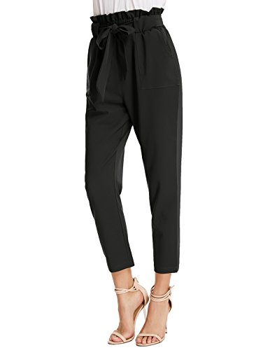 Womens Vintage Outdoor Trouser Solid Casual Fit Polyester Cropped Pants L Black #TOP3