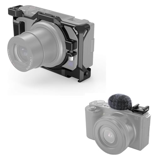SMALLRIG Camera Cage for Sony ZV-1 II/ZV-1F / ZV-1 + Cold Shoe Adapter with Wind Muff Windshield