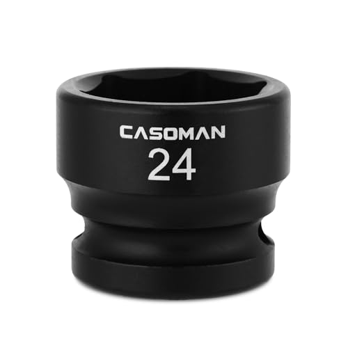 CASOMAN 1/2" Drive 24mm Stubby Impact Socket Set, 6-Point, 1.1" Length, CR-MO, Metric 24 mm