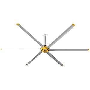Big Ass Fans – Ceiling Fan 6 Blade Cooling Indoor Commercial Residential Gearless Direct Drive Motor 110-125V/1ph Cools 3k+ Sq Feet Silver/Yellow