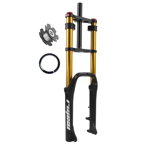 RUJIXU 20 Inch Fat Fork Bike Air Suspension Forks for 4.0 Fat Tires, Travel 110mm Adjustable Rebound Double Shoulder Front Fork 1-1/8
