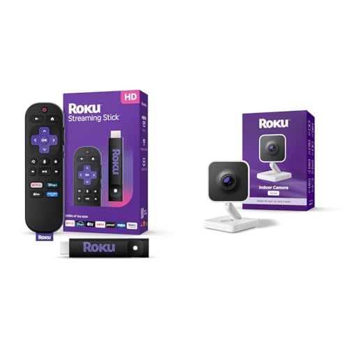 Roku Streaming Stick 2025 HD Streaming Device with Voice Remote & Roku Indoor Camera 1080p HD Security Camera with Night Vision Bundle