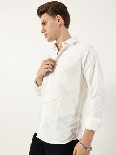 Image of Thomas Scott Men's | Self Design | Full Sleeve | Slim Fit | Polyester | Spread Collar | Casual Shirt