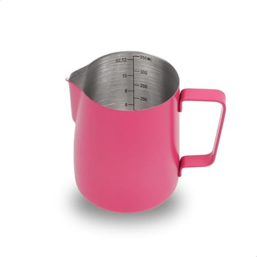 Image of watchget 12oz Milk Frothing Pitcher Stainless Steel Espresso Steaming Jug | Clear Internal Scale, Milk Coffee Cappuccino Latte Art Barista Steam Pitchers,Barista Coffee Bar Accessories, 350ml, Magenta