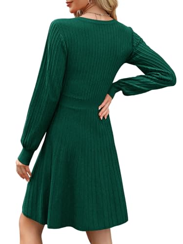 Miladusa Sweater Dress for Women Long Sleeve Square Neck Knee Length Casual Knit Dresses3