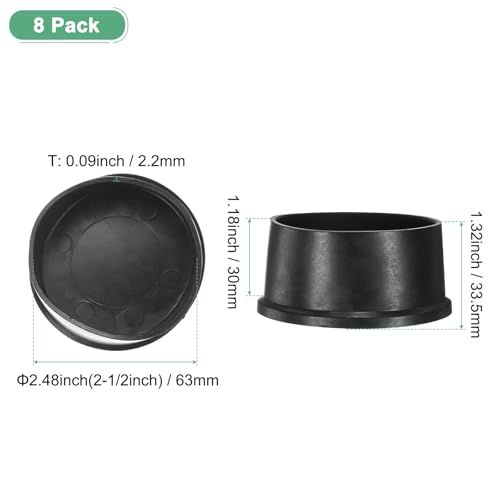 Image of M METERXITY 8-Pack Chair Leg Caps, 2-1 /2 Inch(63mm) PVC Chair Leg Floor Protectors for Folding Chairs /Metal Chairs /Furniture Table /Hardwood Floors, Round Non-Slip Cover End Tips [Black]