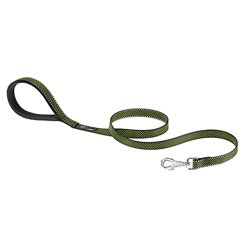Ferplast Guinzaglio per Cani Daytona Deluxe, Guinzaglio per Cani Taglia Media in Nylon, 120 cm. Riflettente con Impugnatura Imbottita, Moschettone in Metallo e Porta Sacchetti Igenici. Nero-Verde