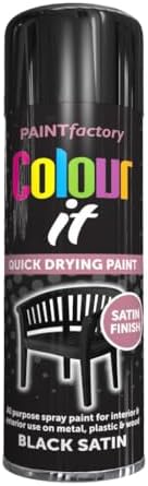 Classic Signature - 1 x All Purpose Black Satin Aerosol Spray Paint 250ml Quick Drying Spray,Fast Dry and Excellent Coverage for Wood, Metal, Plastic and more