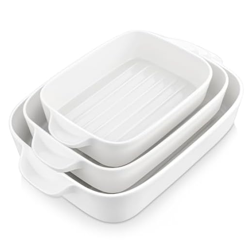 MALACASA serie Bake.Bake Juego de 3 Moldes de Porcelana para Hornear, Fuente para Horno Bandejas Rectángulo Color Crema