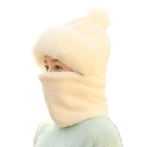 FabNext - Unisex Fur Fleece Winter Beanie Monkey Cap Hood with Drawstring Multi Use Woolen Balaclava Neck Warmer Scarf Casual Cap Hat | Freesize-picture-13