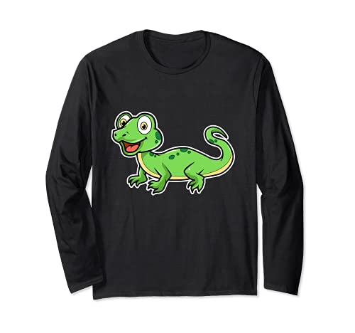 Cute lizard Cartoon Animal Reptile Long Sleeve T-Shirt, Black