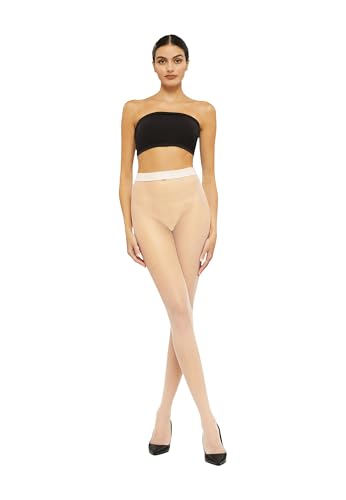 Image of Wolford Twenties Econyl Fishnet Tights for Women Sustainable Small Net Pantyhose with Matte Finish and Logo Waistband