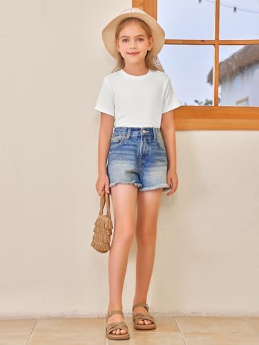 Girls Short Sleeve T Shirts Kids Summer Tops Crewneck Tees 5-14 Years White - 5