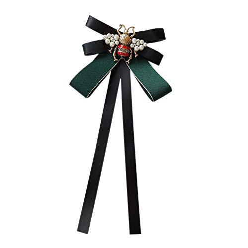 Jkqbux Retro Pearl Bee Bow Brooch Pre-Tied Neck Tie Brooch Pin Satin Ribbon Bow Tie For Women Wedding Party Bow Tie Green #TOP4