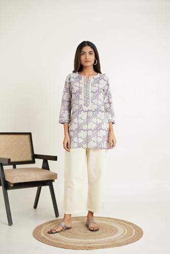 Image of Pure Cotton Printed Short Kurti for Women | Traditional Block Print Kurta Top | Casual & Workwear Ethnic Fashion