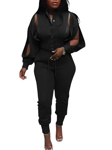 Akmipoem Black Sets Women 2 Piece Outfits Tracksuits Long Sleeve