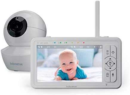 Babysense 5" HD Baby Monitor, Video Baby Monitor with Camera and Audio, Remote Pan and Tilt, Adjustable Night Light, Long Range, Two-Way Audio, 4x Zoom, Night Vision, 4000mAh Battery