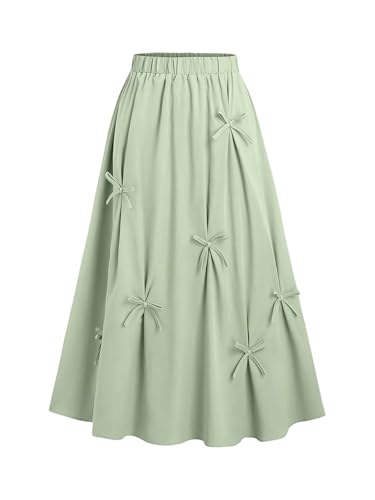 Verdusa Women's Pink Long Skirt Y2K Bowknot Elastic Waist Cute Flared A Line Skirts