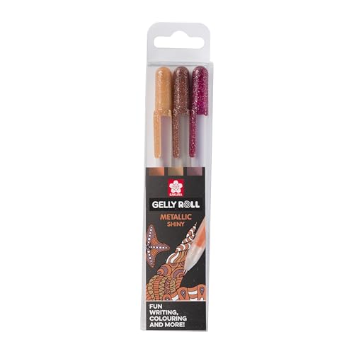 SAKURA Gelly Roll Metallic - Nature 3 Colour Set - Copper, Sepia, Burgundy - Shiny Gel Pens for Writing & Drawing