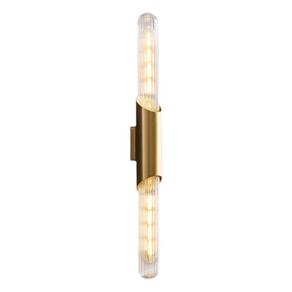 CWCQGH Wall Sconces, Corridor Long Tube Wall Lamp with Cylindrical Glass Shade Fitting, Brass Wall Sconce Light, Flute Wall Mount Lighting Fixture, Contemporary Indoor Wall Lights Socket*2