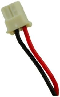 Sun mo tipetipe view of the battery's two-pin connector with red and black wires.