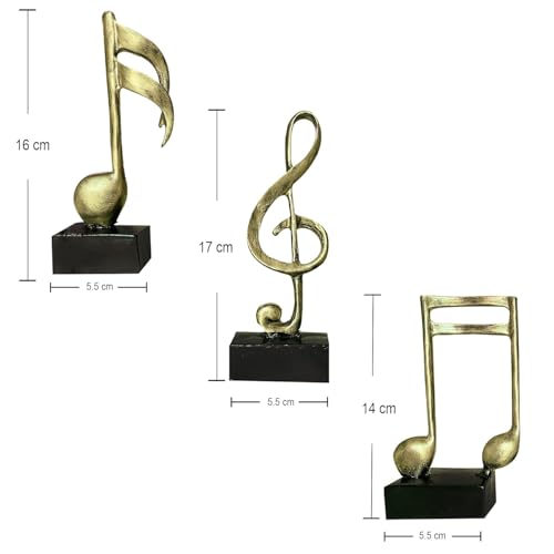 Image of Gold Finish Musical Notes Statues | Beautiful Home Decor | (Pack of 3, Golden & Black)