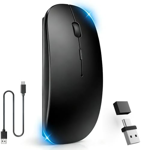 （07:30時点） マウス Bluetooth Type-C充電式 ワイヤレスマウス 2.4GHz光学式 3dpi切替 静音 薄型 小型 無線マウス 高精度 左右対称 持ち運び便利 TELEC認証取得済み 「レシーバー内蔵」 Mac/Windows/Surface/Macbook/iPad/PC/iPhone/Android/スマホ対応に対応 (Type-C+USB-A・ブラック)