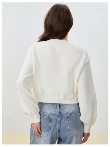 SHENHE Women's Bow Sweater Cardigan Button Down V Neck Lightweight Knit Cropped Cardigan2