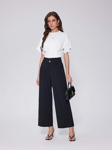Vinova Womens Wide Straight Leg Pants Buttoned Stretchy High Waisted Business Casual Pants with Pockets3