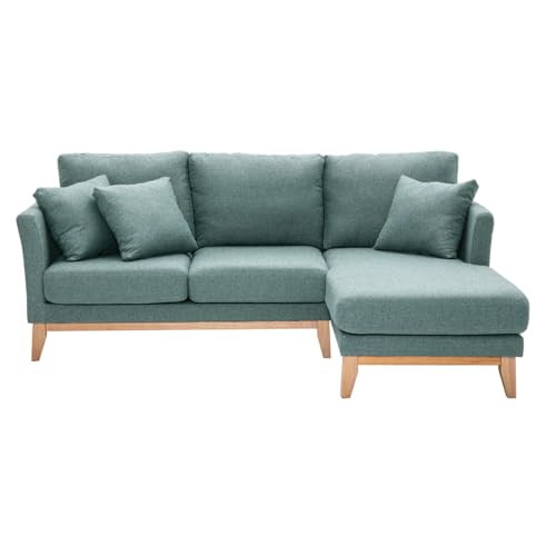 Miliboo Canapé d'angle Droit déhoussable scandinave 4 Places en Tissu Vert de Gris et Bois Clair Oslo