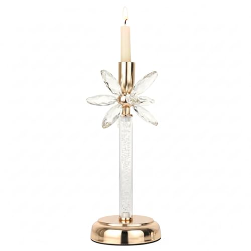 CAUWSAI 10 Inch Crystal Flower Taper Candle Holder Set -