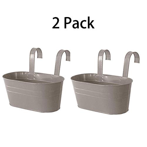CozofLuv 2 Stück Hängetopf Metall Balkon Hängetöpfe für Pflanzen Blumen Hängetopf Kräuter Metall Balkontopf Balkon Pflanztopf Hängend Blumentopf (Hellgrau)